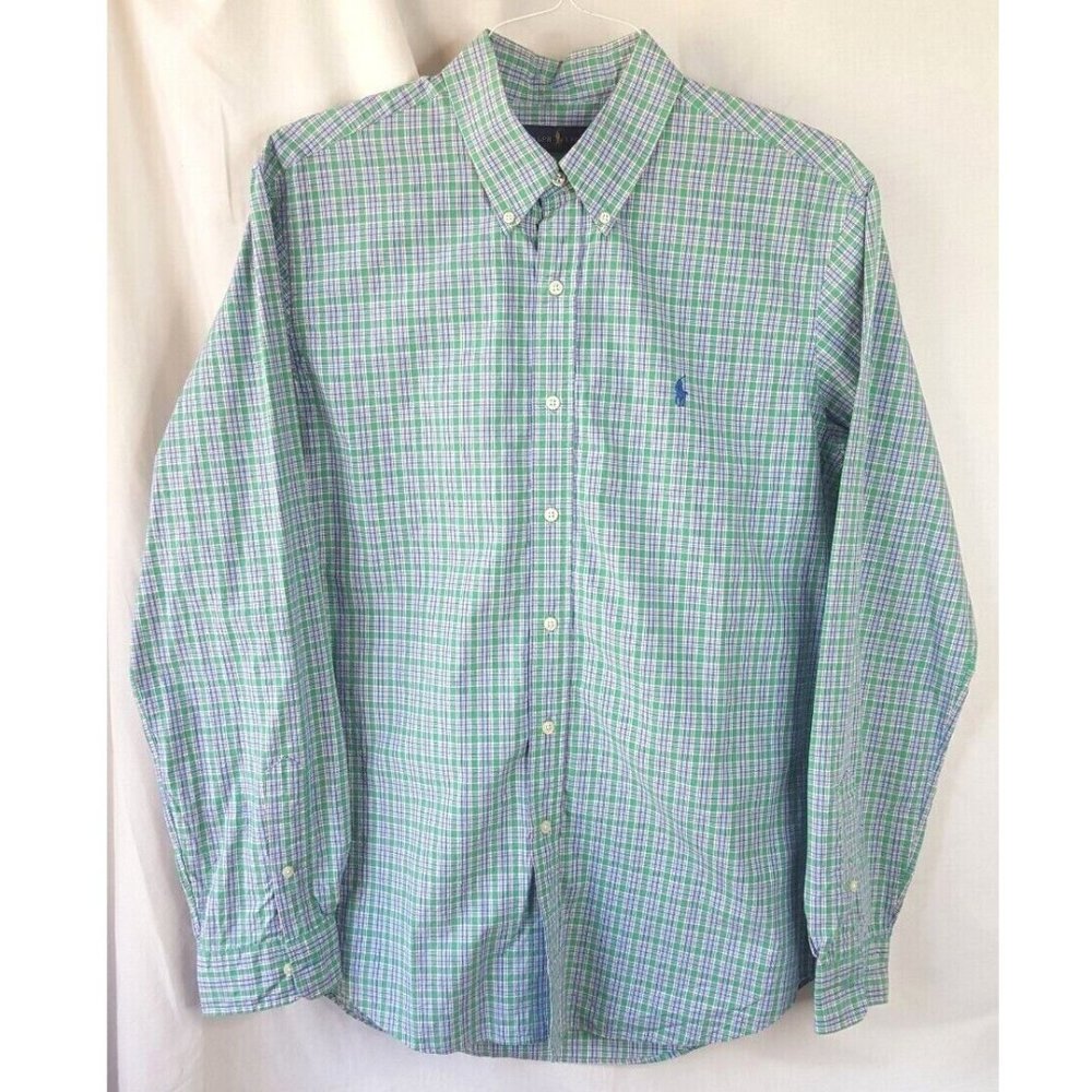 Men's Ralph Lauren Classic Fit LS Button Down Shirt Size L Green Check Cotton